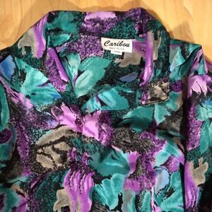 Vintage Caribou Floral Pattern Polyester Disco Shirt